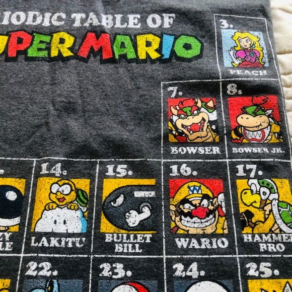 Super Mario Periodic Table Gray Graphic T-shirt Men's Large Luigi Toad Bowser - Picture 9 of 11